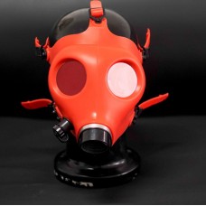 (FE01-R)Quality latex rubber half head conquer red gas mask fetish hood accessory breathing control equipment latex fetish wear
